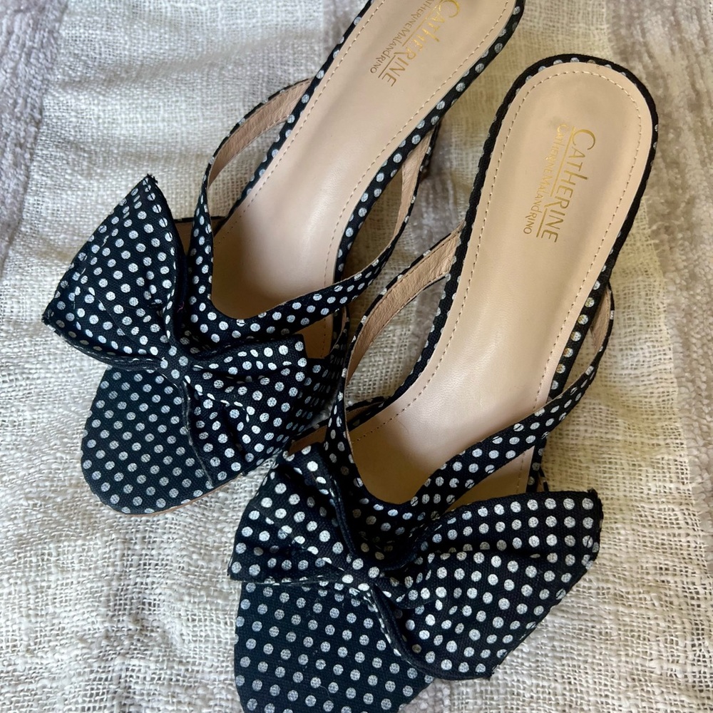 Catherine Malandrindo black and white polka dot sandals. - Picture 2 of 7